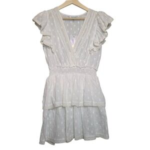 Blue Island White Eyelet Lace Tiered Ruffle Mini Dress Small